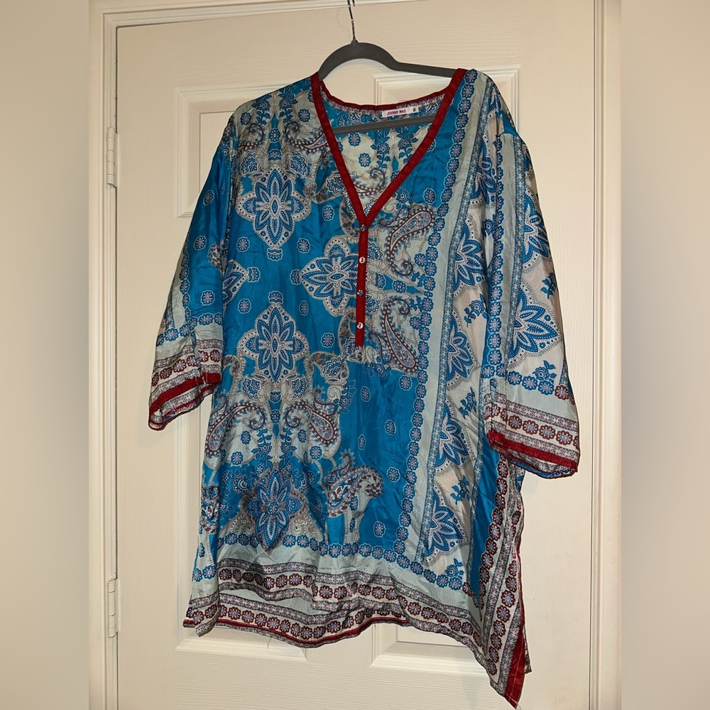 PLUS SIZE - Johnny Was Los Angeles Paisley Print Chapman Silk Tunic Shirt